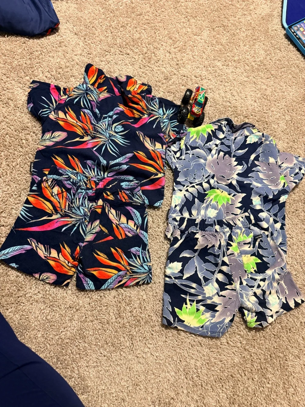 Volcom Kids Tropical Floral Matching Sets in Navy, Orange, Lime, Purple